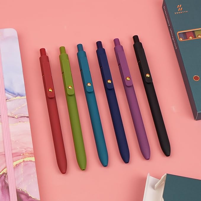 Ddaowanx Colorful Gel Pens, 0.5mm Fine Point Retractable,Multi Colored Pens for Journaling and Sketching, Teacher Must Haves,Teacher School Supplies, Gifts for Women (6Pcs-Vintage Colors)