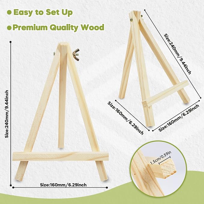 CONDA 9 Pack 9 Inch Wood Easels, Easel Stand for Painting Canvases, Art, and Crafts,Tripod,Painting Party Easel,Kids Student Tabletop Easels for Painting,Portable A-Frame Tripod Tabletop Easel Set