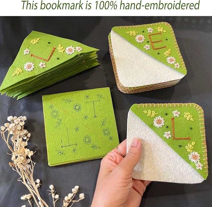 Personalized Hand Embroidered Corner Bookmark, Bookmarks for Women, Personalized Bookmark for Book Lovers, Cute Flower Book Mark by HNQCPCVU (E, Green)