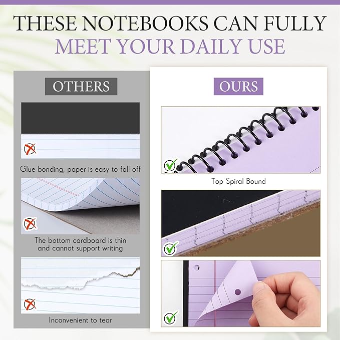 10 Pcs Legal Pads 3 Hole Punched Top Bound Spiral Notebook Tear Line for Easy Removal 8.5 x 11 in Hard Cardboard Paper College Ruled Notepad Spiral Note Pad for Office School (Multicolor)