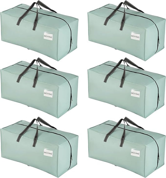VENO 6 Pack Moving Bags w/Backpack Straps, Moving Boxes & Storage Bins Alternative, Packing Supplies, Camping Accessories Totes, Dorm Room Essentials Storage Bags (Light Green Matte, 6 Pack)