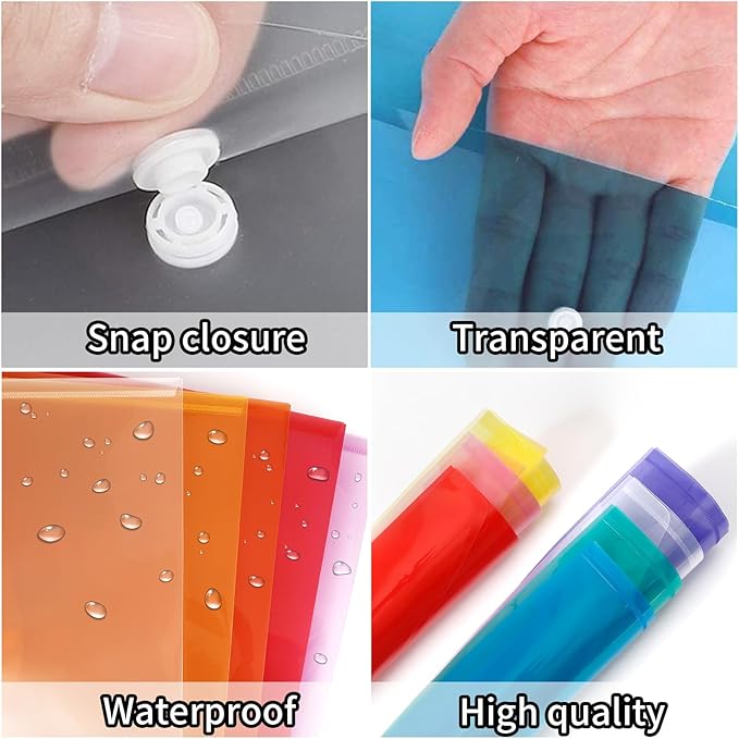 EOOUT 28pcs Folders for Documents, Plastic Envelopes with Snap Closure, Poly Folders, 8 Colors, A4 Letter Size, for School and Office Supplies