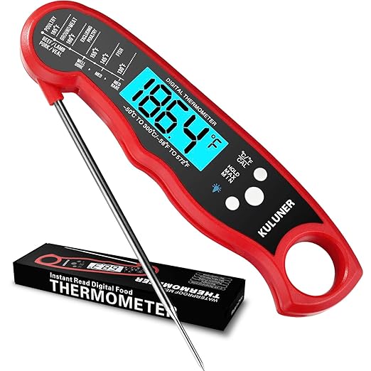 TP-01 Waterproof Digital Instant Read Meat Thermometer with 4.6 Folding Probe Backlight Calibration Function for Cooking Food Candy, BBQ Grill, Liquids,Beef（Red）