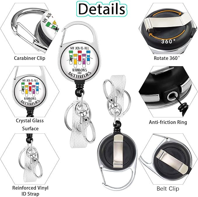 Phlebotomy Badge Reel Retractable Heavy Duty, Phlebotomist ID Badge Holder Retractable Clip, Funny Nurse Badge Reel ID Card Holder Name Badge Clip My Job is All Rainbows and Butterflies