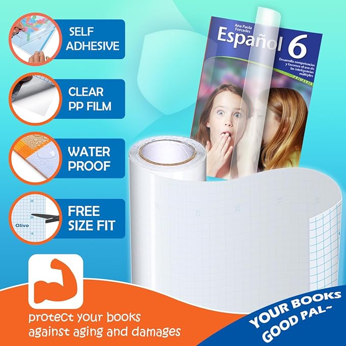 Olivo Clear Contact Paper Roll for Books Crafts 17.5 in x 20 ft Peel and Stick Adhesive Book Cover Plastic Protector