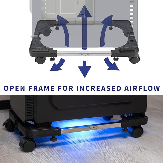 VIVO Large Steel PC Cart, Rolling CPU Trolley, Adjustable Mobile Computer Stand Holder with Locking Caster Wheels, Fits Most Gaming PCs up to 22 x 14 inches, Under Desk, Black, CART-PC03L
