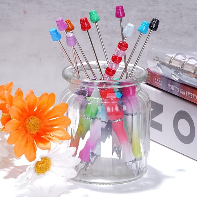 jiebor 20Pcs Beadable Pens Plastic Bead Ballpoint Pens Bulk with 50Pcs Black Ink Cute Cool Diy Pens for Journaling Women Students Teacher Graduation Christmas Gift Office School Supplies
