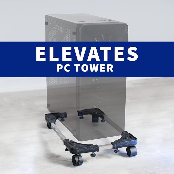 VIVO Large Steel PC Cart, Rolling CPU Trolley, Adjustable Mobile Computer Stand Holder with Locking Caster Wheels, Fits Most Gaming PCs up to 22 x 14 inches, Under Desk, Black, CART-PC03L
