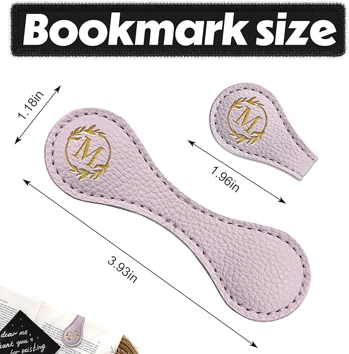ABTOLS Magnetic Leather Initial Bookmarks, Vintage Initial ID Identification Book Marker Clip Gift Purple Capital Letter Book Markers for Book Lover Avid Readers (M)
