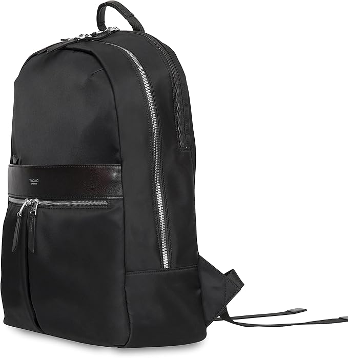 KNOMO Beaufort 15.6" Laptop Backpack Work Bag Purse Large Travel Rucksack with Silver Zip, Black