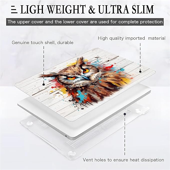 Compatible with 13.3 Inch MacBook Air A1466/A1369, Funny Colorful Owl Hard Plastic Shell Cover Case