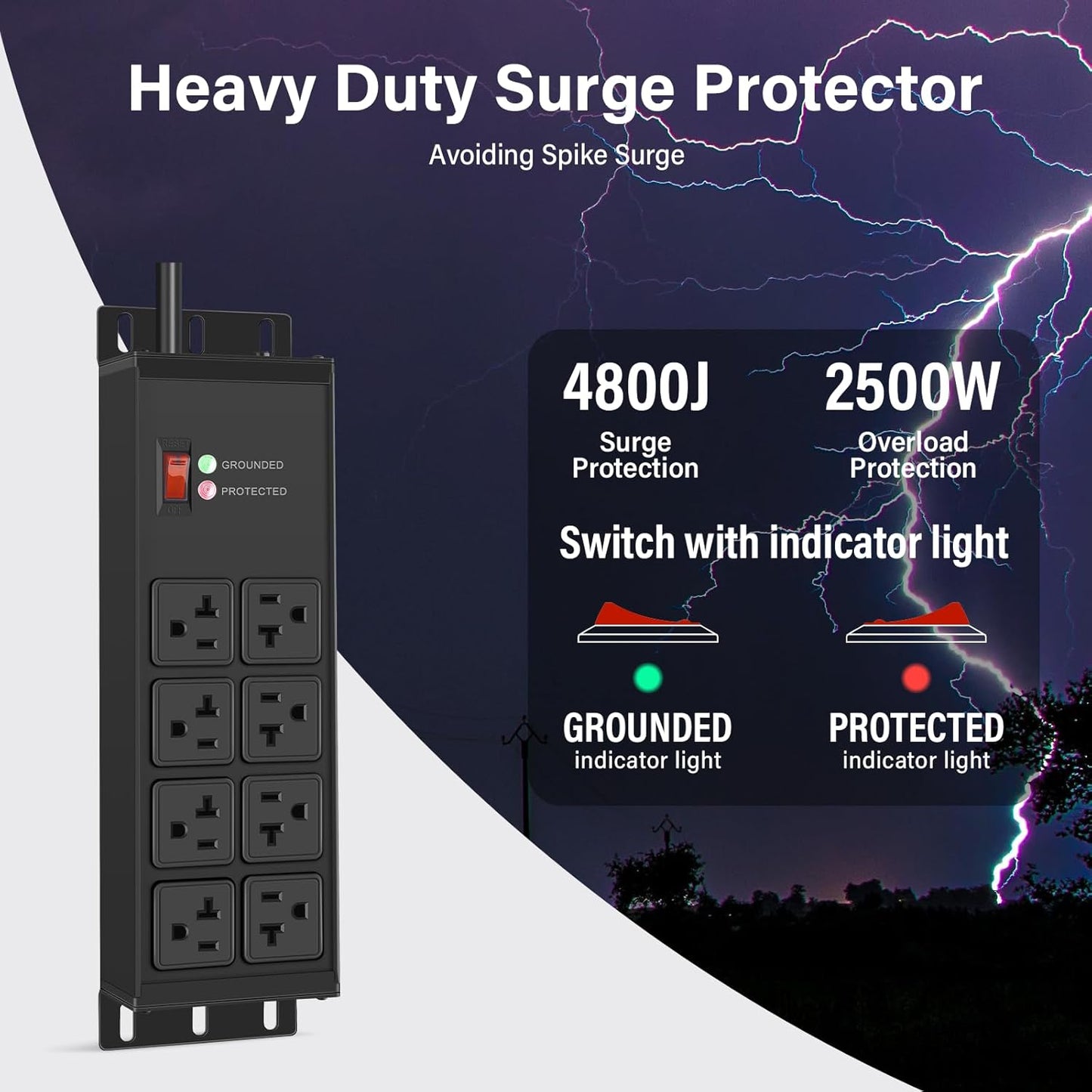 CCCEI 2PCS Heavy Duty Power Strip Surge Protector 20 AMP, 8 Outlets 12 Gauge Shop Garage Metal Multiple Outlets, 4 FT Extension Cord 5-15P Adapter High Amp 6-20R T-Slot 20a for Appliance Black.
