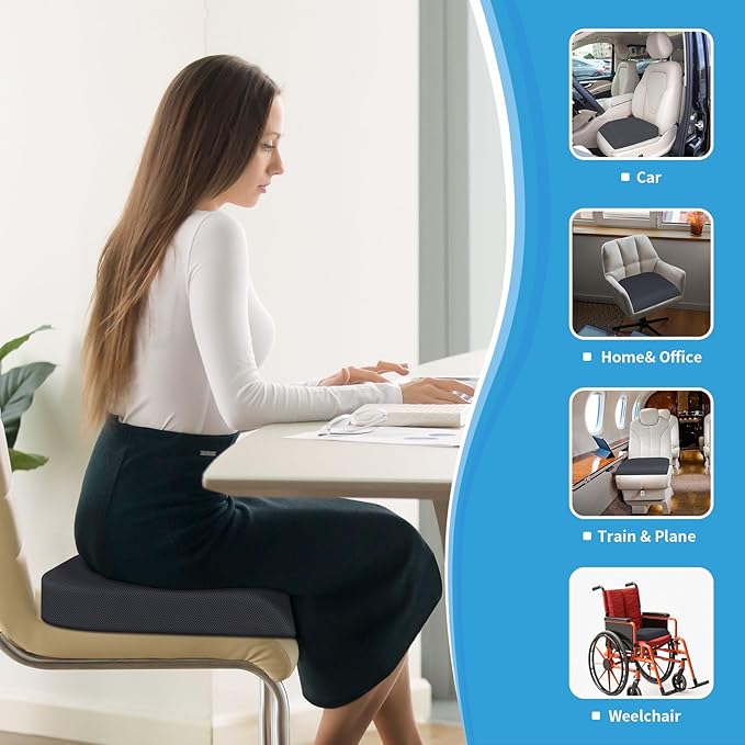 Large Seat Cushion，Soft Foam Cushion for Long Sitting Hours on Office Chair, Home & Car, Non-Slip Chair Pad for Relieving Back & Sciatica & Hip & Coccyx Pain (Grey)