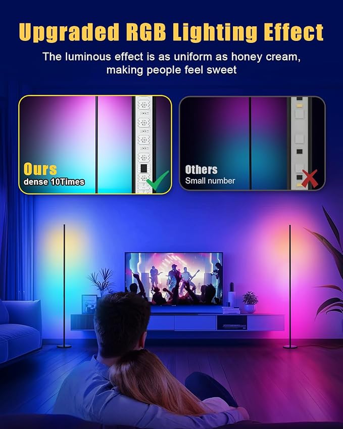 unionlux RGB Corner Floor Lamp- All Metal 24W 200% Brighter RGB Floor Lamp with APP/Remote, Music Sync and 20 Million DIY Colors RGB Corner Lamp for Living Room, Bed Room, Gaming Room
