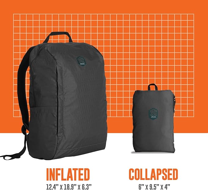STM BagPack - Lightweight Travel Backpack - Inflatable Laptop Protection for up to 16" Laptop - Compact Self Contained Storable Bag, Water Resistant, Use as a Daypack or Everyday Pack - coffee brown