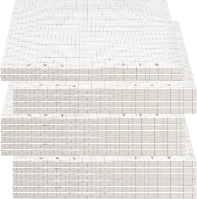 JAPCHET 800 Sheets A5 Grid Refill Paper, A5 Refill Paper Squared Planner Insert 6 Hole Punched for 5.8 x 8.25 Inch Notebook, 800 Sheets/ 1600 Pages