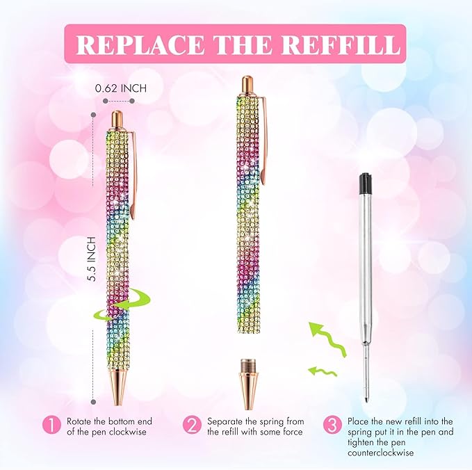 12Pcs Rhinestone Pens Bling Metal Ballpoint Diamond Pens Bulk Fancy Sparkly Crystal Press Retractable Black Ink 0.7mm For Women Office Meeting Birthday Supplies Wedding Gifts(TWELVE COLOR