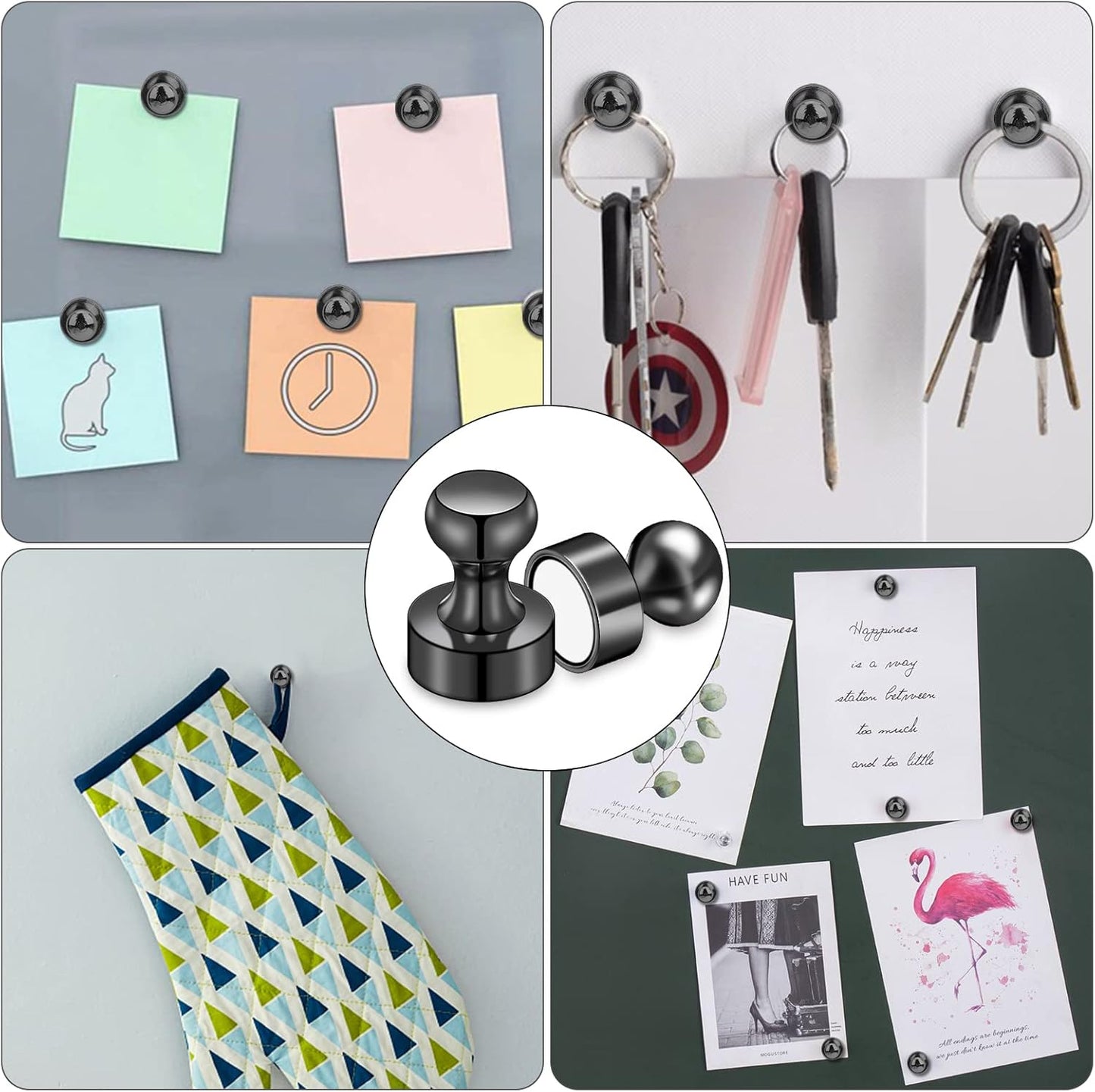 LOVIMAG Fridge Magnets for Office Accessories, 20 Pcs Black Refrigerator Magnets for Office Organization, Small and Strong Push Pin Magnets for Whiteboard, Office,Classroom,Kitchen,Locker etc