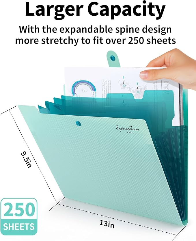 Sooez Expanding File Folder, Letter Size Accordion File Organizer, 5 Pocket Folders for Documents, Cute Folder with Labels, Portable Paper Organizer for School Office Supplies, A4 Size, White