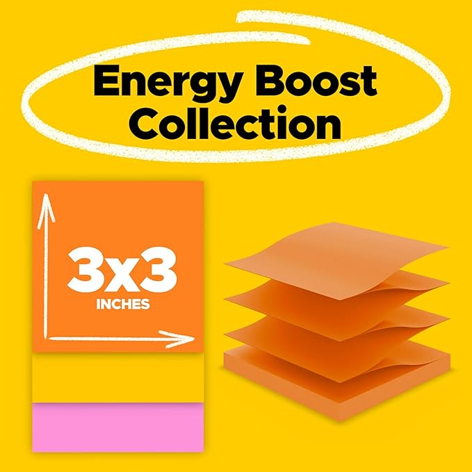 Post-it Super Sticky Dispenser Pop-up Notes, 18 Sticky Note Pads, 3 x 3 in., 2X The Sticking Power, School Supplies and Oﬃce Products, Use with Post-it Note Dispensers, Energy Boost Collection