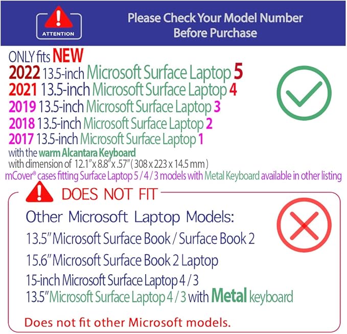 mCover Hard Case Only Compatible for 13.5" Microsoft Surface Laptop (5/4 / 3/2 / 1) with Alcantara Keyboard - Purple