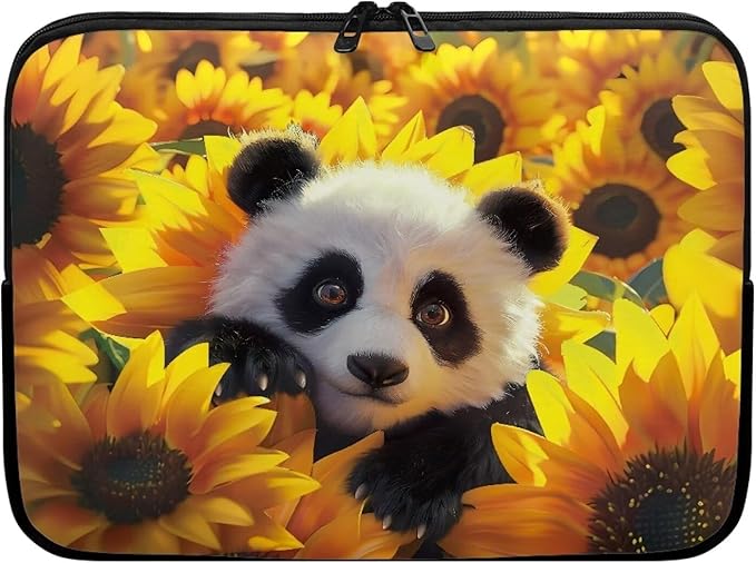 Sunflower Panda Printed Laptop Briefcase for Women Men, Waterproof Laptop Case Bag Laptop Case for 10 Inch, Lightweight Computer Carrying Cover with Zipper for Office Business Traveling