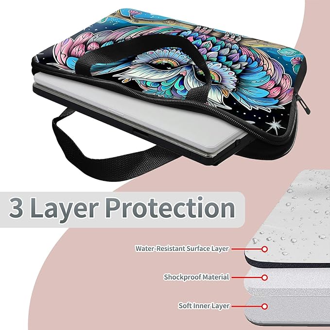Universal Tablet Laptop Sleeve Case 10 inch, Owl Blue Slim Carrying Case Durable Handbag Travel Laptop Bag for 7 to 10-inch Laptops/Notebook/Kids Tablet/ipad/eBook Readers