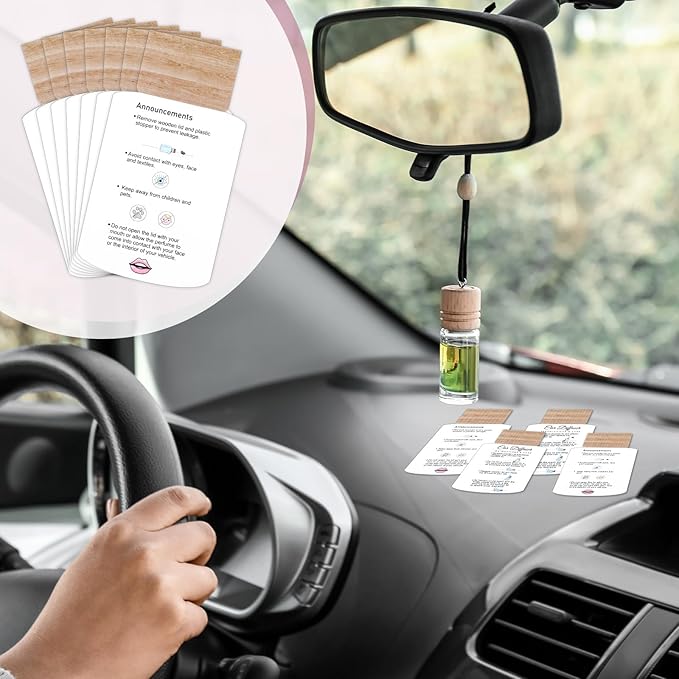 200 Pcs Hanging Car Diffuser Instruction Cards for Car Oil Diffuser Bottles，2 x 3.54 Inch (White and Pink,Novel Style)