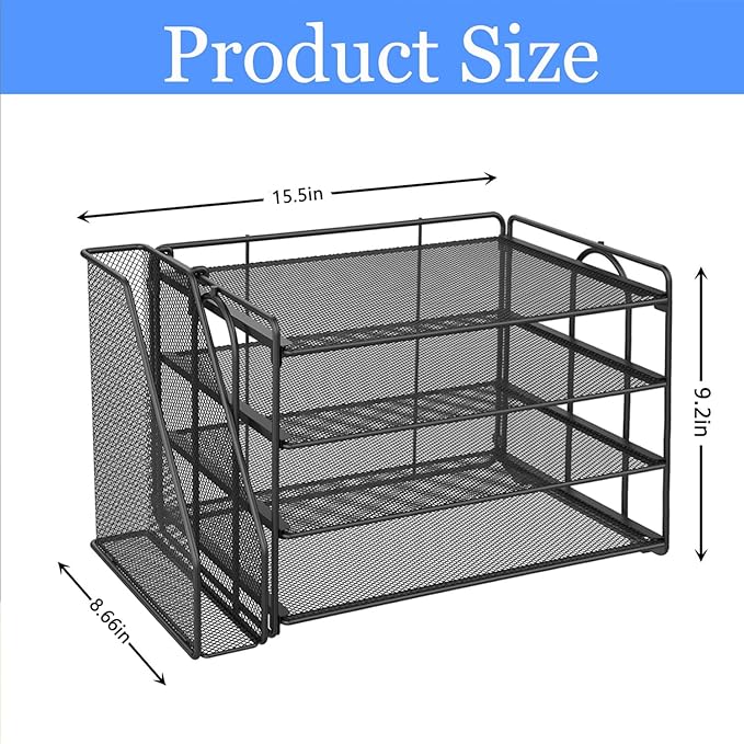 gianotter 4-Tier Paper Organizer with Magazine Holder, Desk Organizers and Accessories, Desk Accessories & Workspace Organizers, File Organizer for Office Supplies Storag (Black)