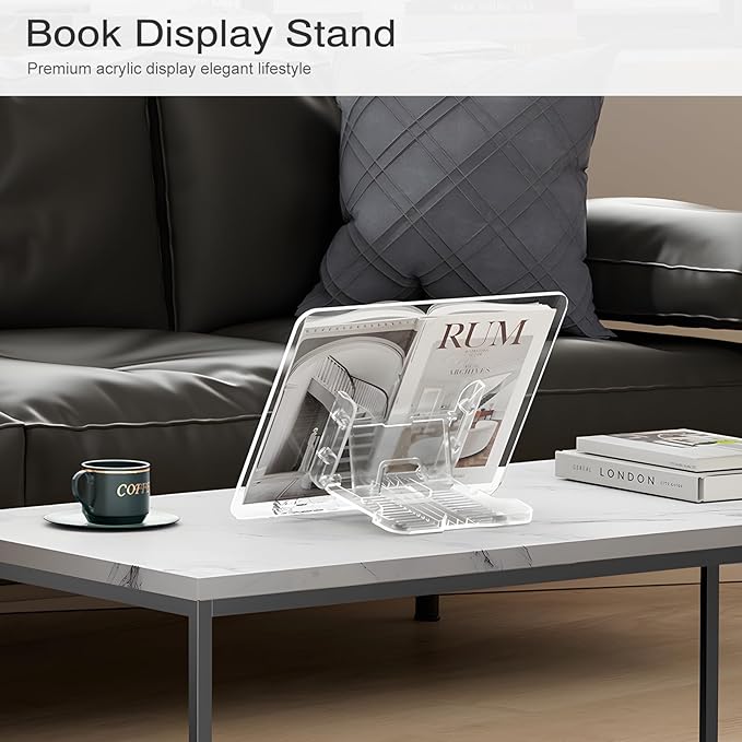 Acrylic Book Stand, UPERGO Angle Adjustable Book Display Stand,Foldable Cookbook Stand, Lightweight Book Holder for Magazines, Laptop, Recipe, Textbook