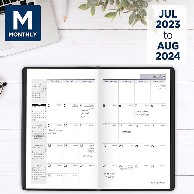 AT-A-GLANCE 2023-2024 Academic Pocket Calendar, Monthly Planner, 3-1/2" x 6", Flexible Cover, DayMinder, Black (AY5300)