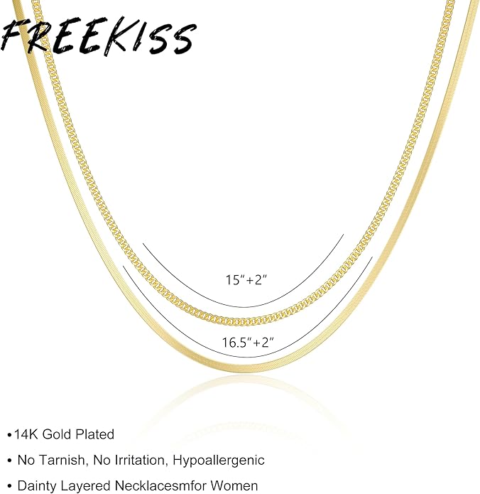 Herringbone Necklace for Women,Dainty Gold Necklace,14k Gold Plated Snake,Gold Chain Choker Necklaces,Simple Gold Layered Necklaces,Gold Jewelry Gift for Women