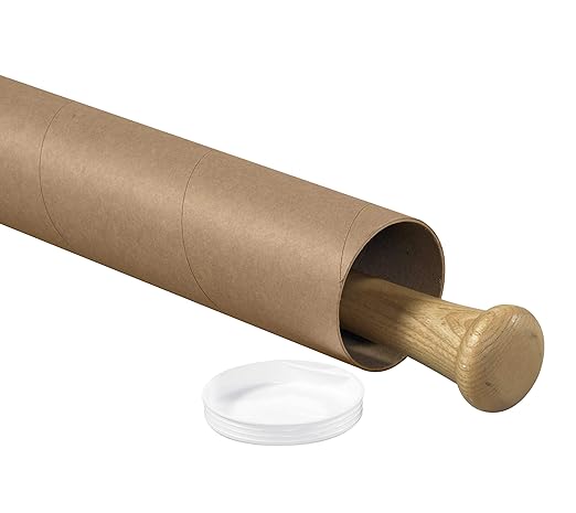 BOX USA BP3030K Mailing Tubes with Caps, 3" x 30", Kraft (Pack of 24)
