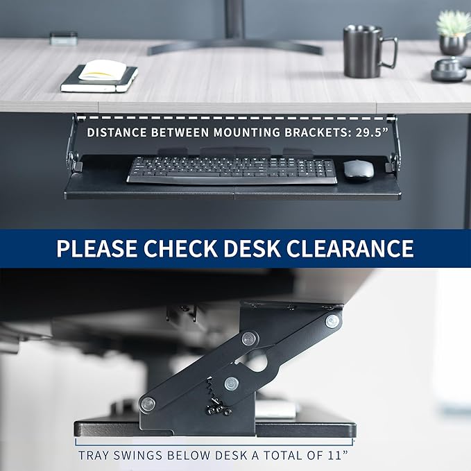 VIVO Large Under Desk 27 x 11 inch Computer Keyboard and Mouse Tray with Swinging Height Adjustment, 12 Settings, Platform Drawer for Typing, Black, MOUNT-KB08S