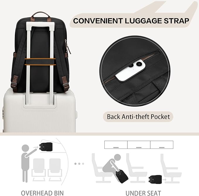 GOLF SUPAGS Laptop Backpack Purse for Women Water Resistant Teacher Nurse Bag, 15.6 Inch Work Business Travel Backpack (Black)