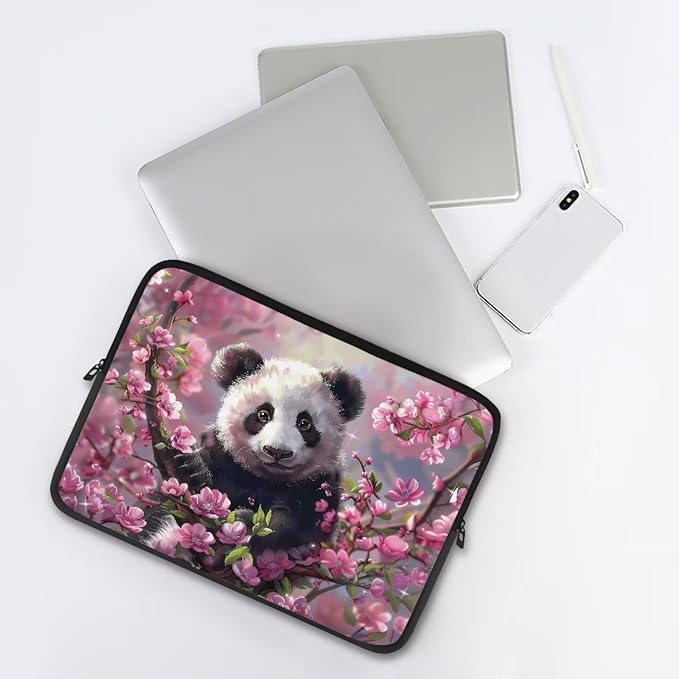 Cherry Blossom Panda Printed Laptop Bag for Women Men, Protective 13 Inch Computer Laptop Carrying Cover Laptop Sleeve Computer Bag with Zipper, Compatible with Most Laptop Computers