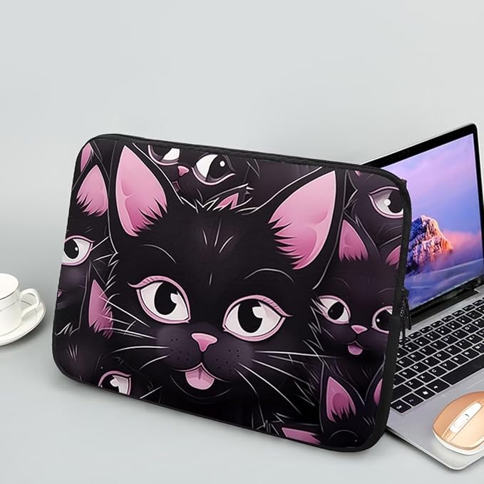 Black Cat Printed Laptop Briefcase for Women Men, Waterproof 12 Inch Laptop Bag Messenger Bag Lightweight Laptop Case for Office Business Traveling Daily Use, Gift for Father