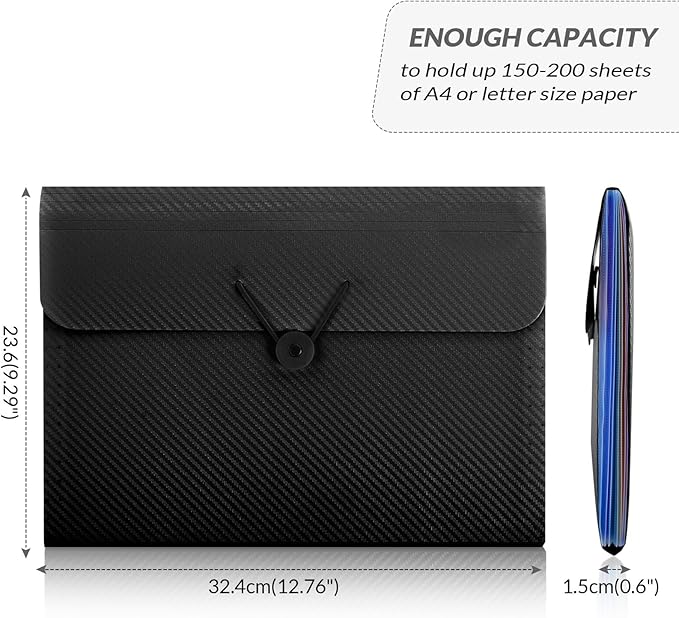 SKYDUE Accordion File Organizer, Expanding File Folder with 7 Pockets,Portable Receipt Paper Bill Document Organizer,Letter/A4 Size Filing Folder School Office Supplies,Black