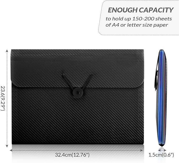 SKYDUE Accordion File Organizer, Expanding File Folder with 7 Pockets,Portable Receipt Paper Bill Document Organizer,Letter/A4 Size Filing Folder School Office Supplies,Black