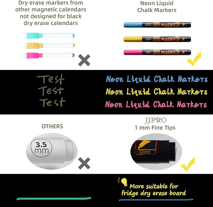 Magnetic Chalkboard Monthly Calendar - Weekly Meal Planning Blackboard Combo Set with Neon Bright Liquid Chalk Markers - Bonus Grocery List and Notepad Blackboard for Refrigerator Included