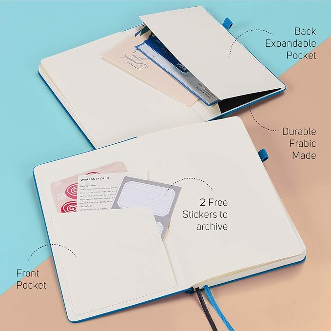 7 Pack Lined Journal Notebook, Hardcover PU Leather Notebook for Men Women, 100 GSM Thick Numbered Pages with Index Content, Inner Pockets, Bookmarks, A5 Ruled Writing Journal Bulk (Deep Blue)