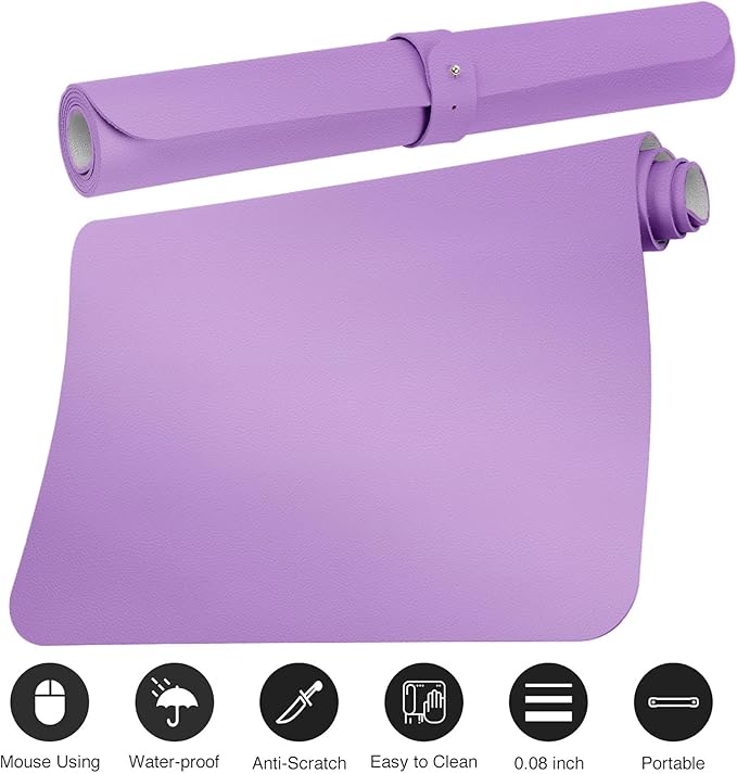 ‎Boutilon Leather Desk Pad 30" x14",Non-Slip Mouse Pad,Office Desk Mat,Waterprooft PU Leather Desk Blotter,Desk Pad Protector,Desk Writing Pad for Home Office Decor (M-Purple)