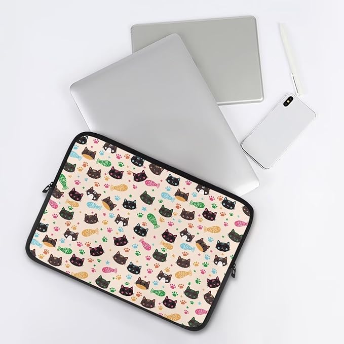 Cat Fish Printed Computer Carrying Cover, Large Capacity Laptop Case Bag Easy to Carry Computer Bag, 13 Inch Lightweight Laptop Briefcase Messenger Bag for Women