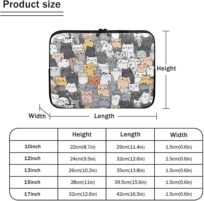 Cartoon Cartoon Cat Print Laptop Briefcases for Men Women, Cute Laptop Sleeve Case Water Resistant Neoprene Computer Carrying Cover 10 Inch Laptop Carrying Bag