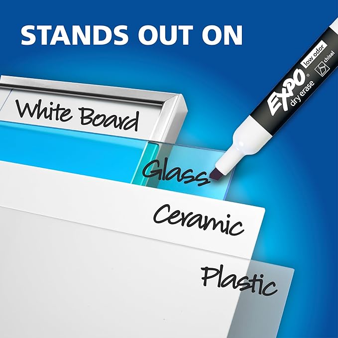 EXPO Low Odor Dry Erase Markers, Chisel Tip, Assorted Colors, 16 Count