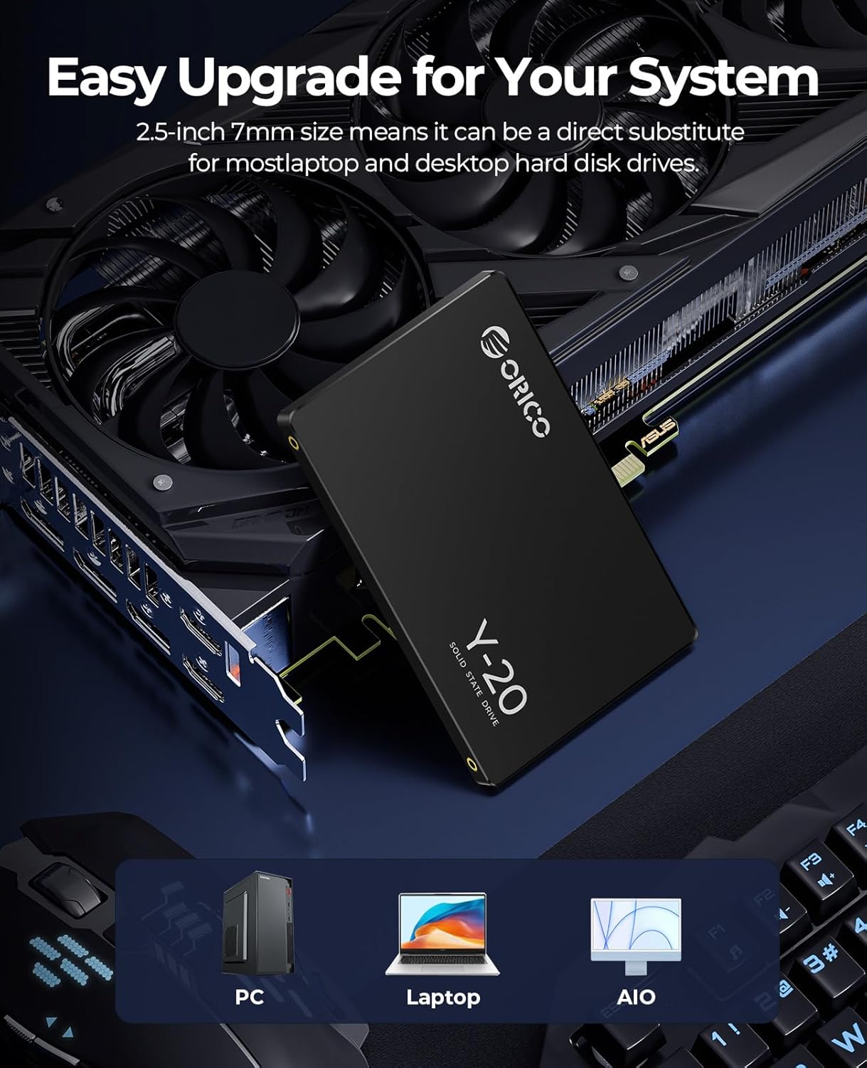ORICO Y20 256GB SATA SSD 2.5 Inch Internal Solid State Drive, up to 500MB/s Read Speed, SATA III 6Gbps for Desktop Laptop NAS DIY External Drive