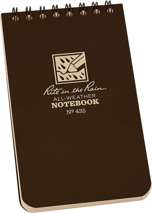Rite in the Rain Weatherproof Top Spiral Notebook, 3" x 5", Brown Cover, Universal Pattern, 6 Pack (No. 435L6)