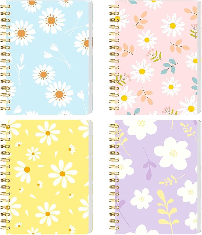 Koogel 4PCS Spiral Notebook Journals, A6 Pocket Notebooks College Ruled Notebooks for Women Gift Office School Supplies