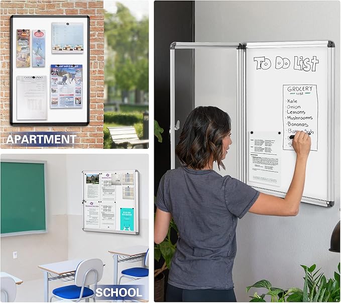 SWANCROWN Lockable Bulletin Boards Black Frame Enclosed Display Case,with Magnets,for School Message Notice 28x26inch(6XA4)