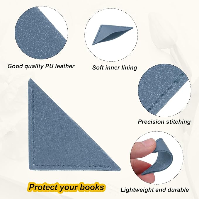 uxcell 6Pcs Leather Square Bookmarks, Corner Bookmarks Book Marks Page Markers Cute Page Clip for Men Women Teacher Reader Book Lover Writers (Haze Blue)